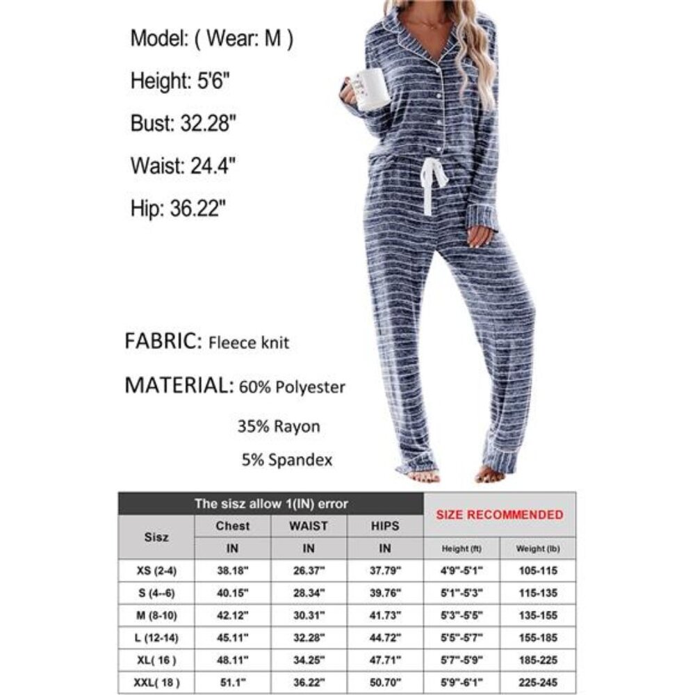 Women's Long Sleeve Pajama Set: Button-Down Sleepwear - Picture 6 of 7